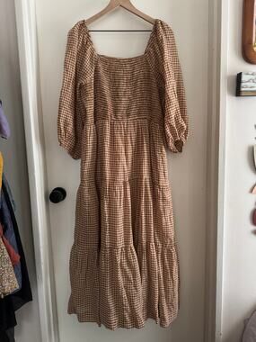 DAHL 'Magnolia' tiered maxi dress brown gingham checks - 3x